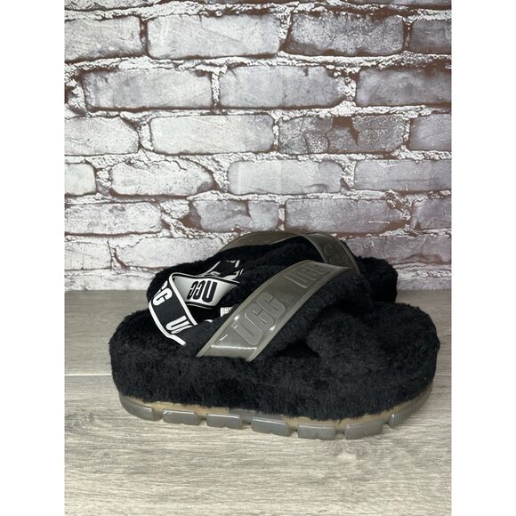 UGG Fuzzita Black Fur Slingback Slipper Platform Sandals Women 10US/41EU 1135237 - Picture 16 of 16